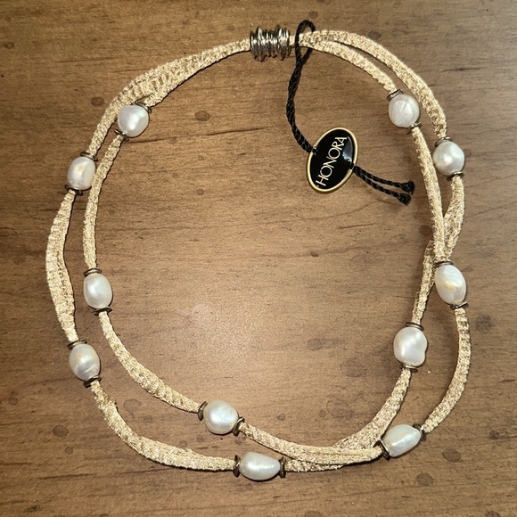 Vintage Honora Pearl Sterling Silver Woven Silk Double Strand Necklace - Picture 1 of 4